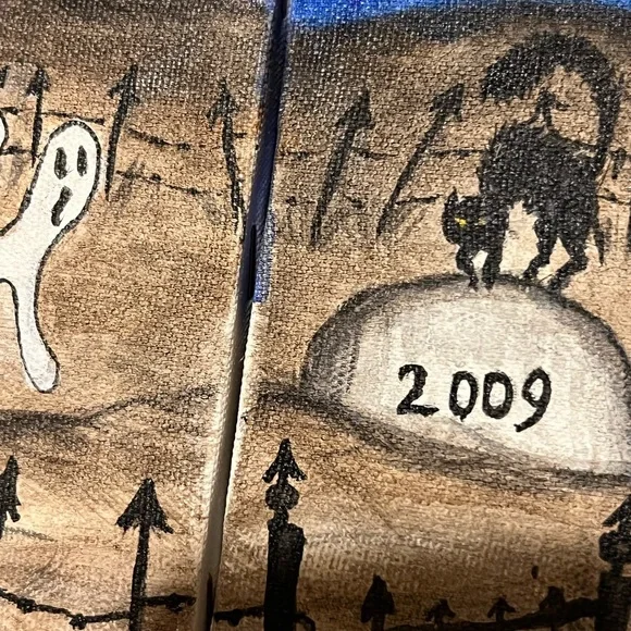 Original Art Painting 2009 Halloween Folk Art Hand Painted 16x20” Display Mural - Picture 10 of 16